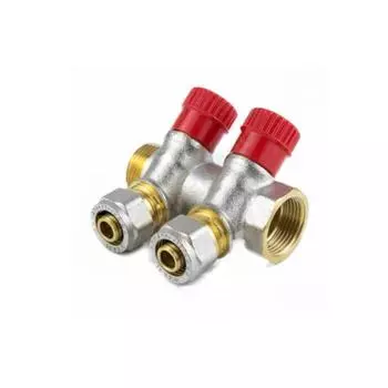Коллектор Aquasfera 7018-02, 3/4"х16 мм, 3 выхода, обжим с регулирующим клапаном, 35 мм