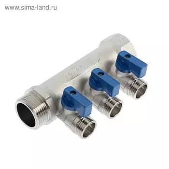 Коллектор «СТМ», 1"х1/2", наружная резьба, 3 выхода, с шаровыми кранами, никелированный