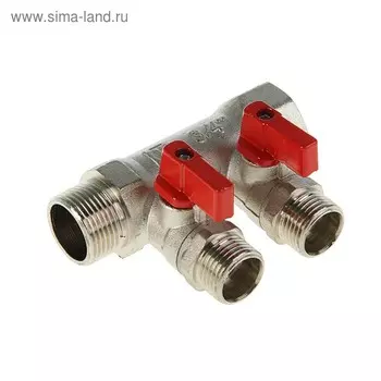 Коллектор Valtec, с кранами, 3/4" х 1/2" 2 выхода, с наружной резьбой
