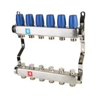 Коллекторная группа MVI MS.409.06, 1"х3/4", без расходомеров, нержавеющая сталь, 9 выходов