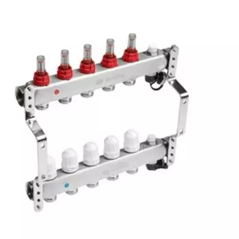 Коллекторная группа ONDO, 1"х3/4", 5 выходов, с расходомерами, нержавеющая сталь
