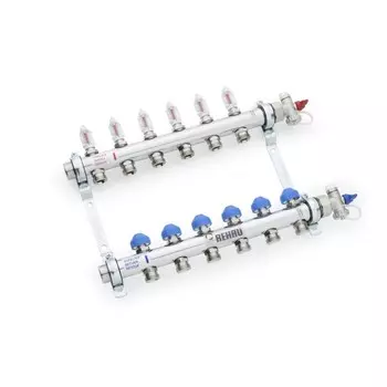 Коллекторная группа REHAU HKV-D 12080611002, 1"х3/4", 6 выходов, с расходомерами, нерж Сталь 98158