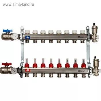 Коллекторная группа STOUT SMS 0907 000008, 1"х3/4", 8 выходов, с расходомерами, нерж. сталь
