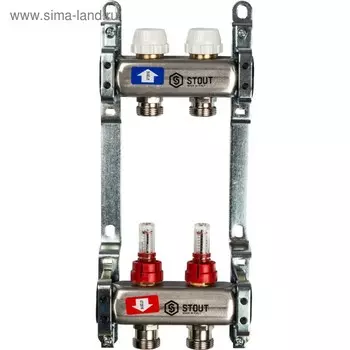 Коллекторная группа STOUT SMS 0917 000002, 1"х3/4", 2 выхода, с расходомерами, нерж. сталь