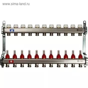 Коллекторная группа STOUT SMS 0917 000011, 1"х3/4", 11 выходов, с расходомерами, нерж. сталь