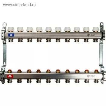 Коллекторная группа STOUT SMS 0922 000010, 1"х3/4", 10 выходов, без расходомеров, нерж сталь