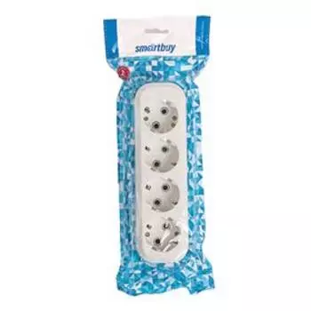 Колодка Smartbuy, 4 розетки, 16 А, 3500 Вт, с з/к, белая