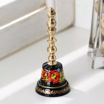 Колокольчик Валдайский "№2. Цветы", расписной, с длинной ручкой, d=35 мм