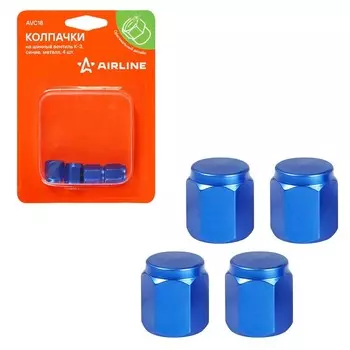 Колпачки на шинный вентиль Airline K-3, металл, цвет синий, 4 шт