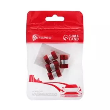 Колпачок на вентиль TORSO,автомобильный, красный, набор 4 шт