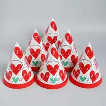 Колпак бумажный «Сердце», набор 6 шт.