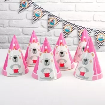 Колпак «Мишка», набор 6 шт., цвет розовый