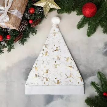 Колпак новогодний «Олени и сердца» 2735 см, белый