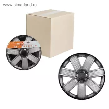 Колпаки колесные 14" "Гелакси +", серебристо-черный, карбон, компл. 2 шт