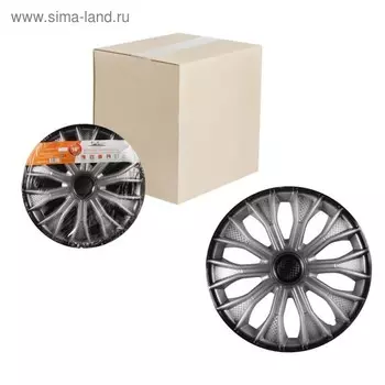 Колпаки колесные 15" "Волтек +", серебристо-черный, карбон, компл. 2 шт