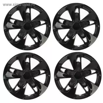 Колпаки колесные R13 "СУПЕР АСТРА", черный глянец карбон, набор 4 шт.