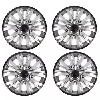 Колпаки колесные R15 "ЛИОН", серебристо-черный карбон, набор 4 шт.