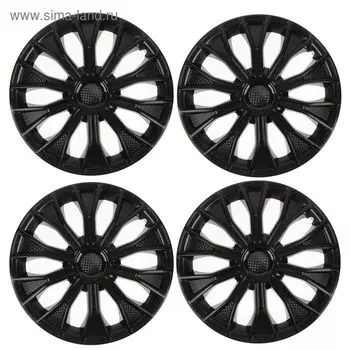 Колпаки колесные R=15 «ВОЛТЕК», черный глянец карбон, набор 4 шт.