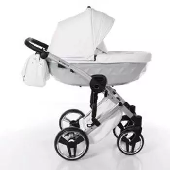 Коляска 2 в 1 JUNAMA Diamond Mirror Satin, цвет JDMS-04 белый, короб и рама матовое серебро 462613