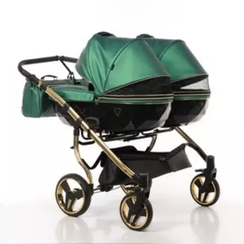 Коляска для двойни 2 в 1 Junama Fluo Line Duo JDFL-02, кожа, цвет зелёный