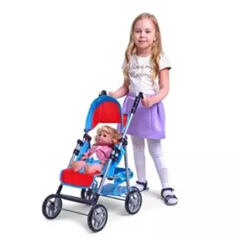 Коляска для кукол, летняя, сидячая и лежачая, с крышей, ручка регулируется, металлический каркас