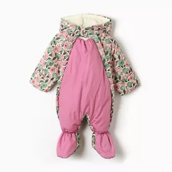 Комбинезон демисезонный для девочки, цвет молочный/цветы, рост 74-80 см