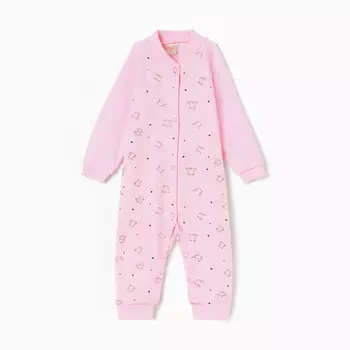 Комбинезон детский с открытыми ножками, цвет медведь розовый, рост 74 см