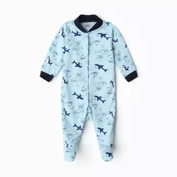 Комбинезон детский с закрытыми ножками, цвет голубой/акулы, рост 74 см