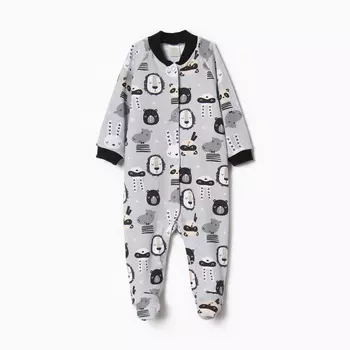 Комбинезон детский с закрытыми ножками, цвет серый/зверята, рост 62 см