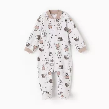 Комбинезон детский закрытые ножки, цвет бежевый/ёжики, рост 80 см