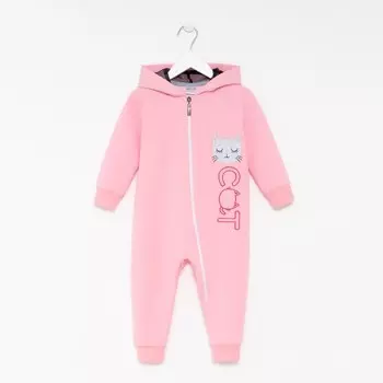 Комбинезон для девочки, цвет светло-розовый/кошечка, рост 74 см