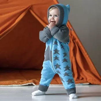 Комбинезон для мальчика, цвет голубой / звезды, рост 80 см