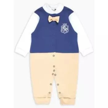 Комбинезон для мальчика с бабочкой, рост 86 см, цвет индиго-бежевый