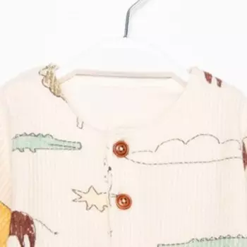 Комбинезон с чепчиком детский, цвет бежевый/животные, рост 50