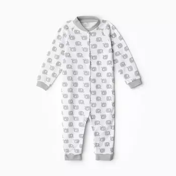 Комбинезон с открытыми ножками, цвет белый/слоники, рост 74 см