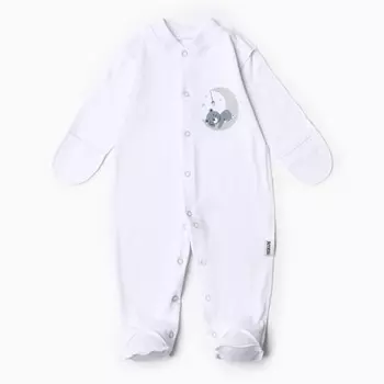 Комбинезон с закрытыми ручками, цвет белый/мишка, рост 62 см