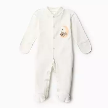 Комбинезон с закрытыми ручками, цвет молочный/мишка, рост 62 см