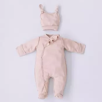 Комбинезон-слип детский KinDerLitto «Капучино», с шапочкой, с рюшей, рост 74-80 см