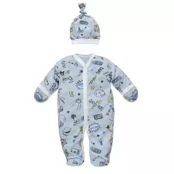 Комбинезон слип детский с чепчиком шапочкой, рост 80 см, цвет голубой