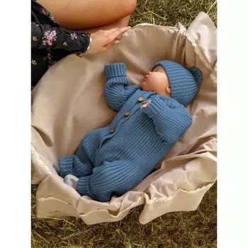 Комбинезон вязаный детский с шапочкой Amarobaby Pure Love Tot, рост 74 см, цвет голубой