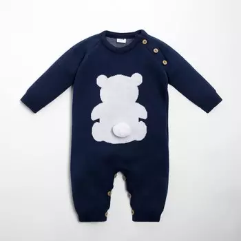 Комбинезон вязаный Крошка Я «Мишка», рост 68-74 см, синий