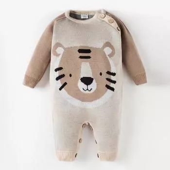 Комбинезон вязаный Крошка Я «Тигруля», рост 62-68 см, бежевый