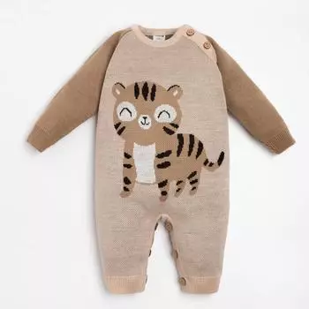 Комбинезон вязаный Крошка Я «Тигруля», рост 74-80 см, бежевый