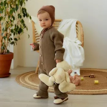 Комбинезон вязаный SL Home, рост 80 - 86 см, цвет кофейный