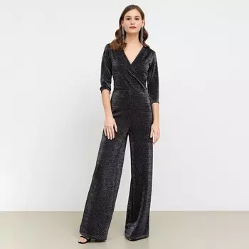 Комбинезон женский, цвет серебяный, люрекс на чёрном, размер 44