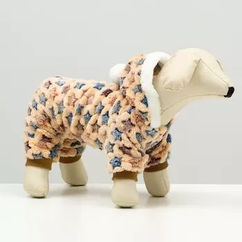 Комбинезон «Звёзды» с капюшоном, размер L (ДС 35 см, ОГ 45 см, ОШ 35 см), бежевый