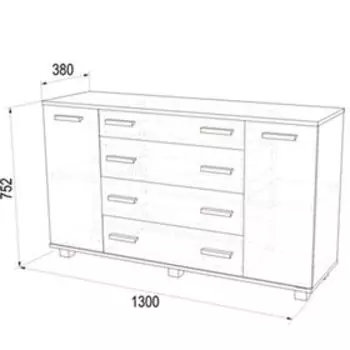 Комод № 4, 1300 380 752 мм, ЛДСП, цвет венге / млечный дуб