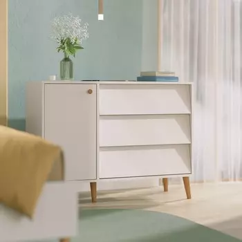 Комод «Афина», 1100453830 мм, с дверкой и тремя ящиками, цвет кашемир серый