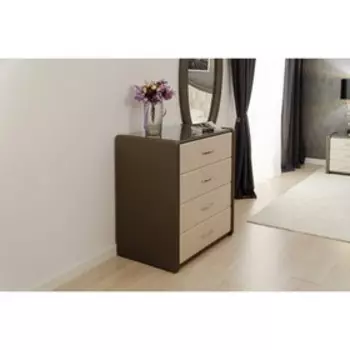 Комод «Алеро», 848527887 мм, 4 ящика, стекло, экокожа, горький шоколад / ванильное суфле