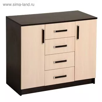 Комод напольный для спальни «Аура», 4 ящика, 2 дверцы, 8201000440 мм, цвет венге/дуб молочный